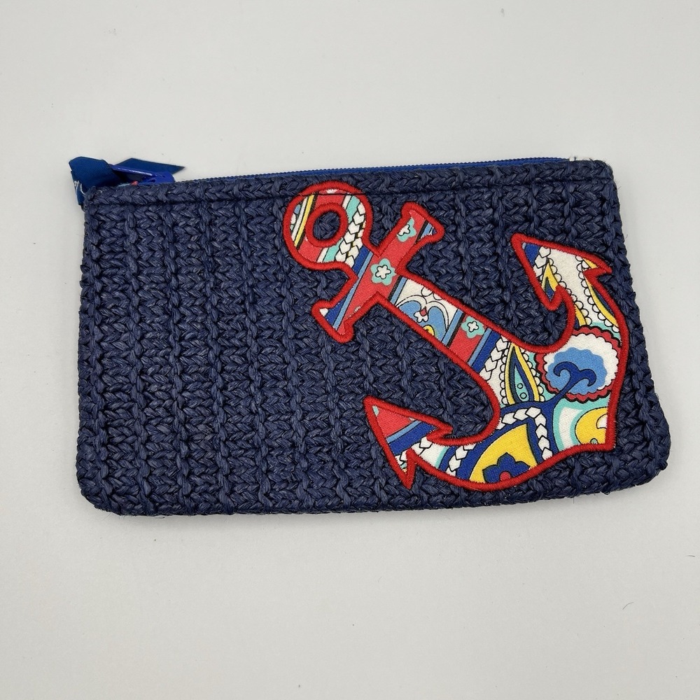 Vera Bradley Seashore Zip Pouch Marina Paisley Navy Blue‎ Anchor Nautical